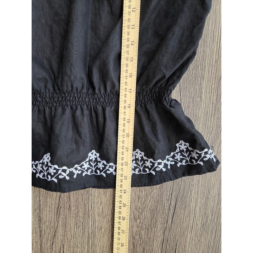 Ecologie 100% Linen Peasant Top M Black Dark Boho Cottagecore Floral Embroidered - Picture 8 of 8